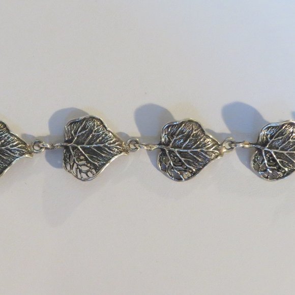 Sterling “Leaf” Link Bracelet Bangle - Picture 3 of 6
